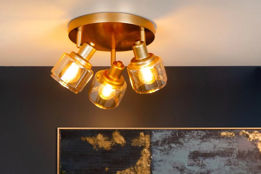 Lucide BJORN - Ceiling spotlight - Ø 38 cm - 3xE14 - Matt Gold / Brass - atmosphere 1